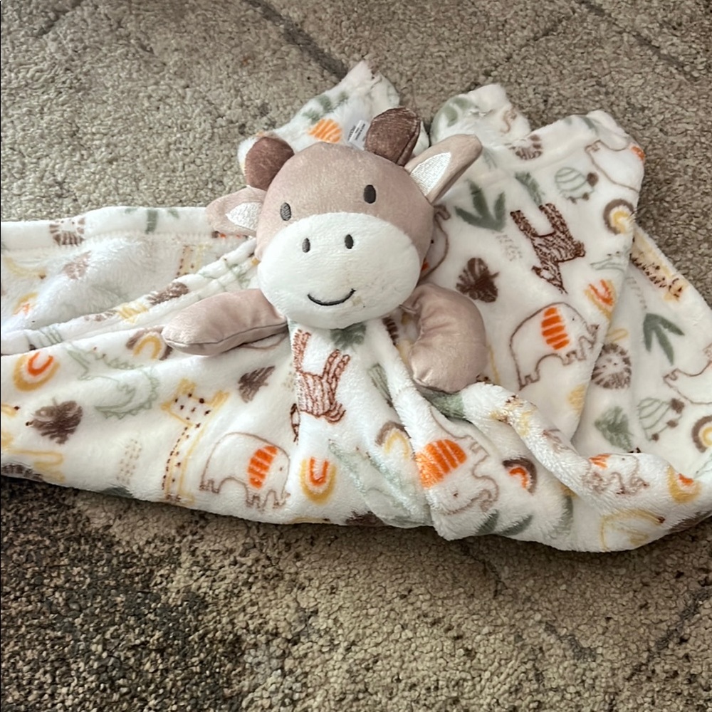 Adorable Animal Print Baby Blanket with Plush Cow